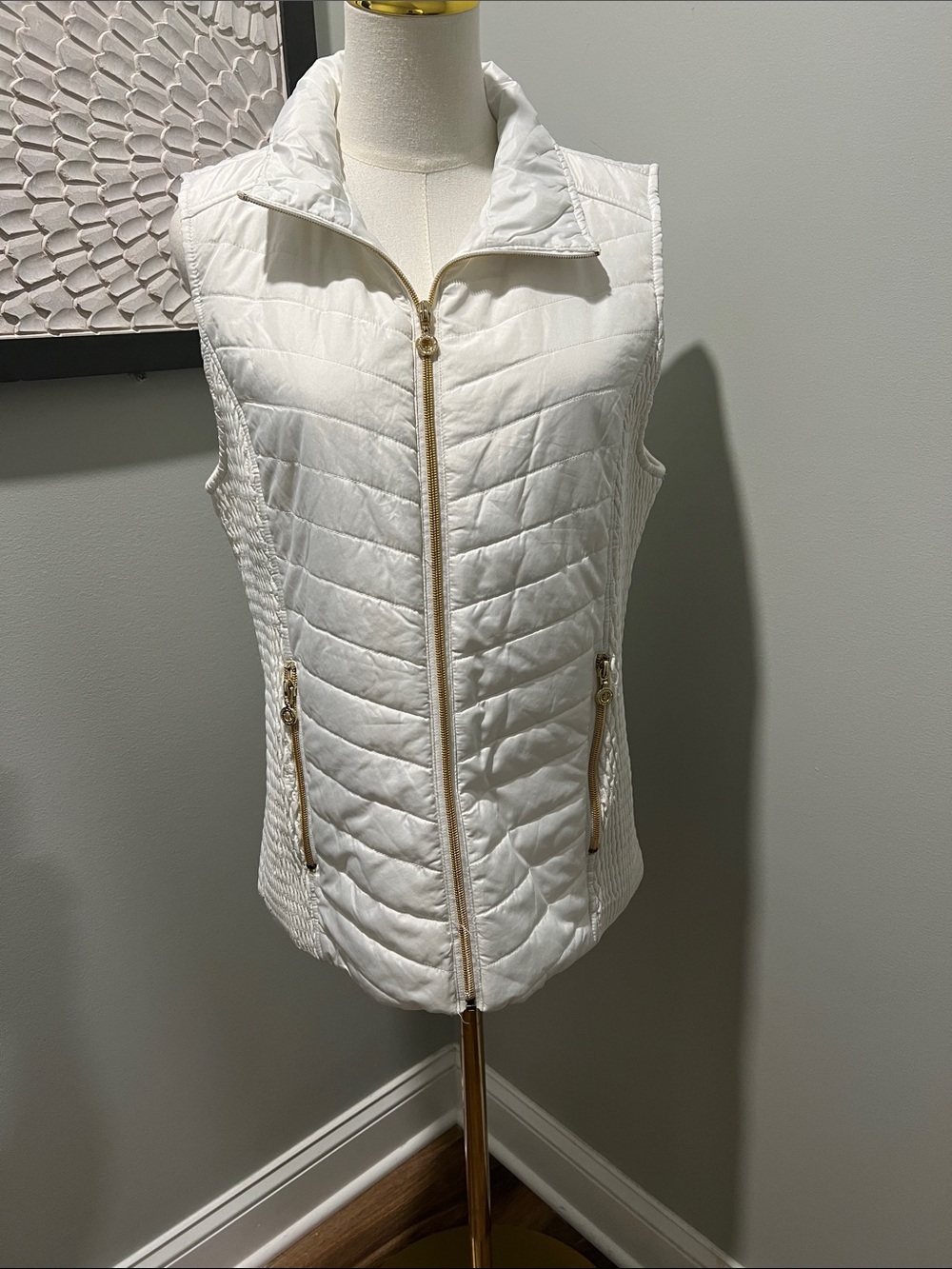 Marc New York White Quilted Gold-Zip Vest